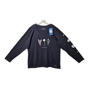 LIFE IS GOOD Women Plus XXL 2X Top T-Shirt Wild Flowers Charcoal Pink Green 48"